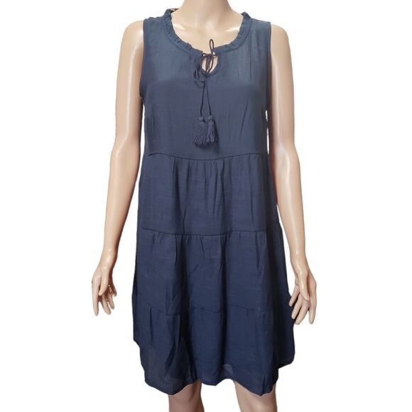 naïf Navy Blue Tiered Shift Summer Dress MEDIUM - Picture 1 of 11
